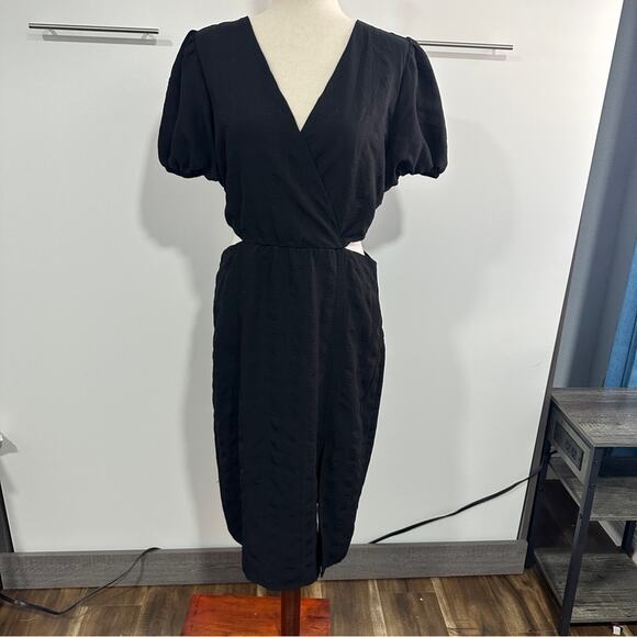 And Now This Size L Black Cut Out Elegant Textured Midi Dress Date Night Neutral - Picture 2 of 11